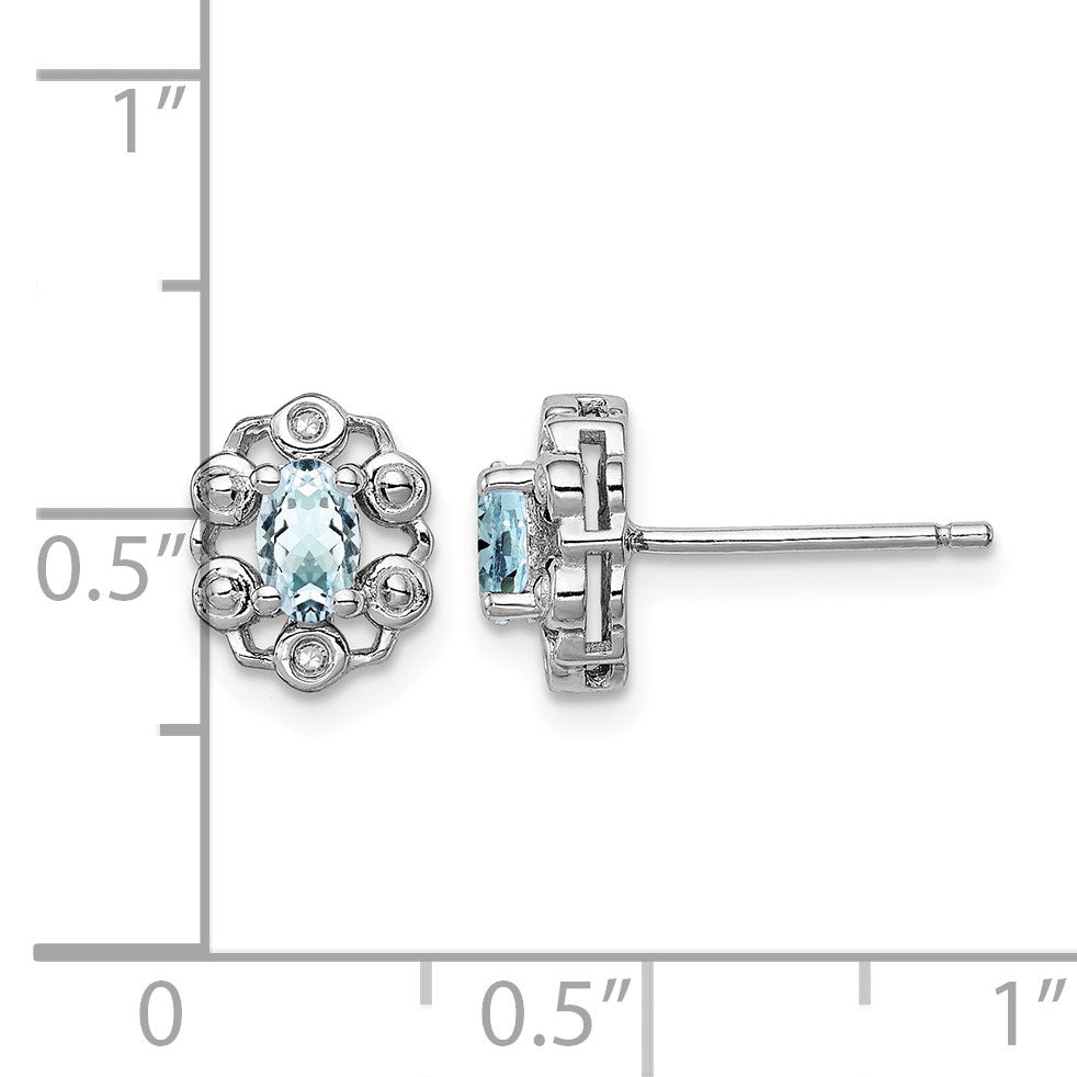 Sterling Silver Rhodium-plated Aquamarine & Diam. Earrings