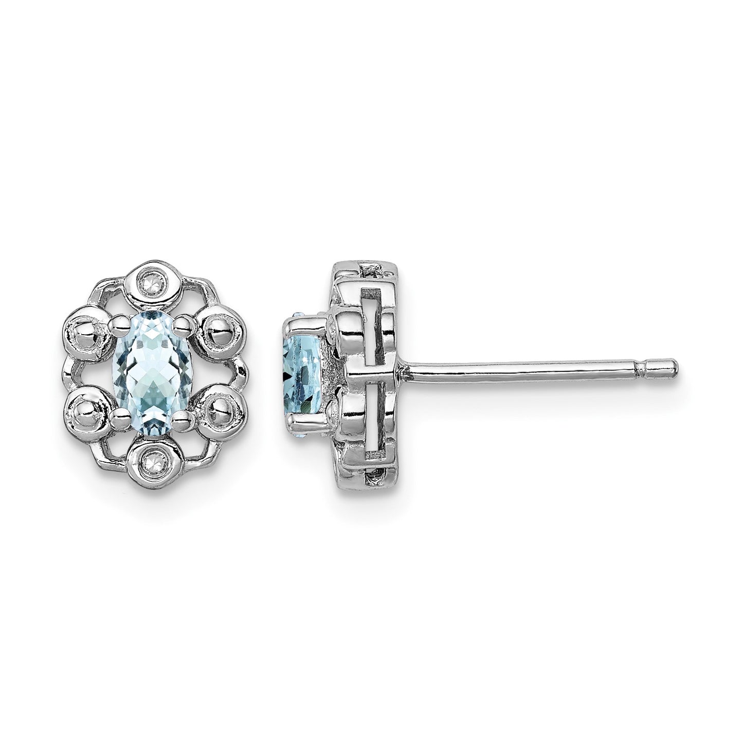 Sterling Silver Rhodium-plated Aquamarine & Diam. Earrings