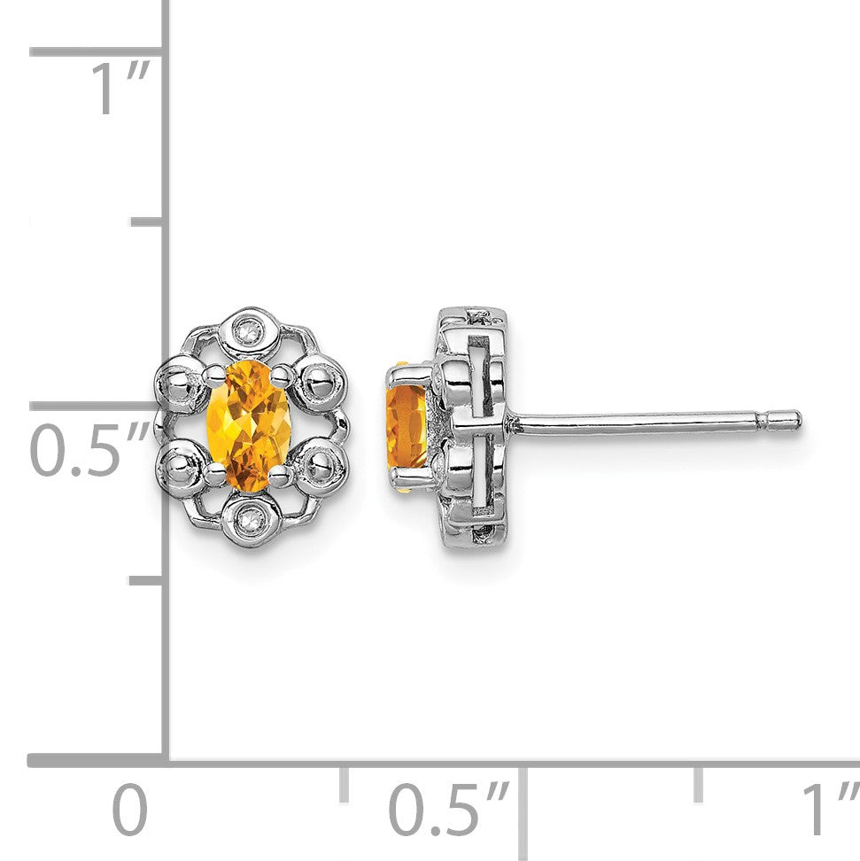 Sterling Silver Rhodium-plated Citrine & Diam. Earrings