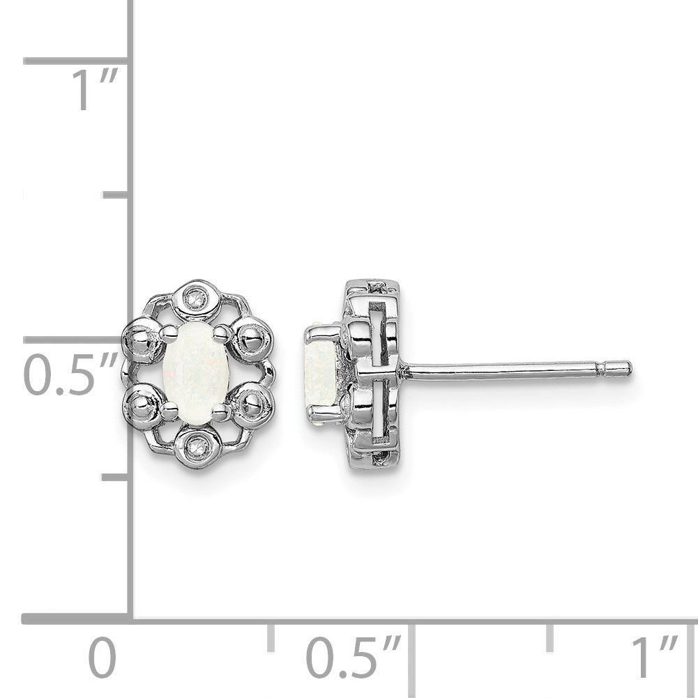 Sterling Silver Rhodium-plated Created Opal & Diam. Earrings