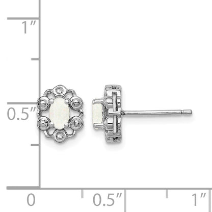 Sterling Silver Rhodium-plated Created Opal & Diam. Earrings