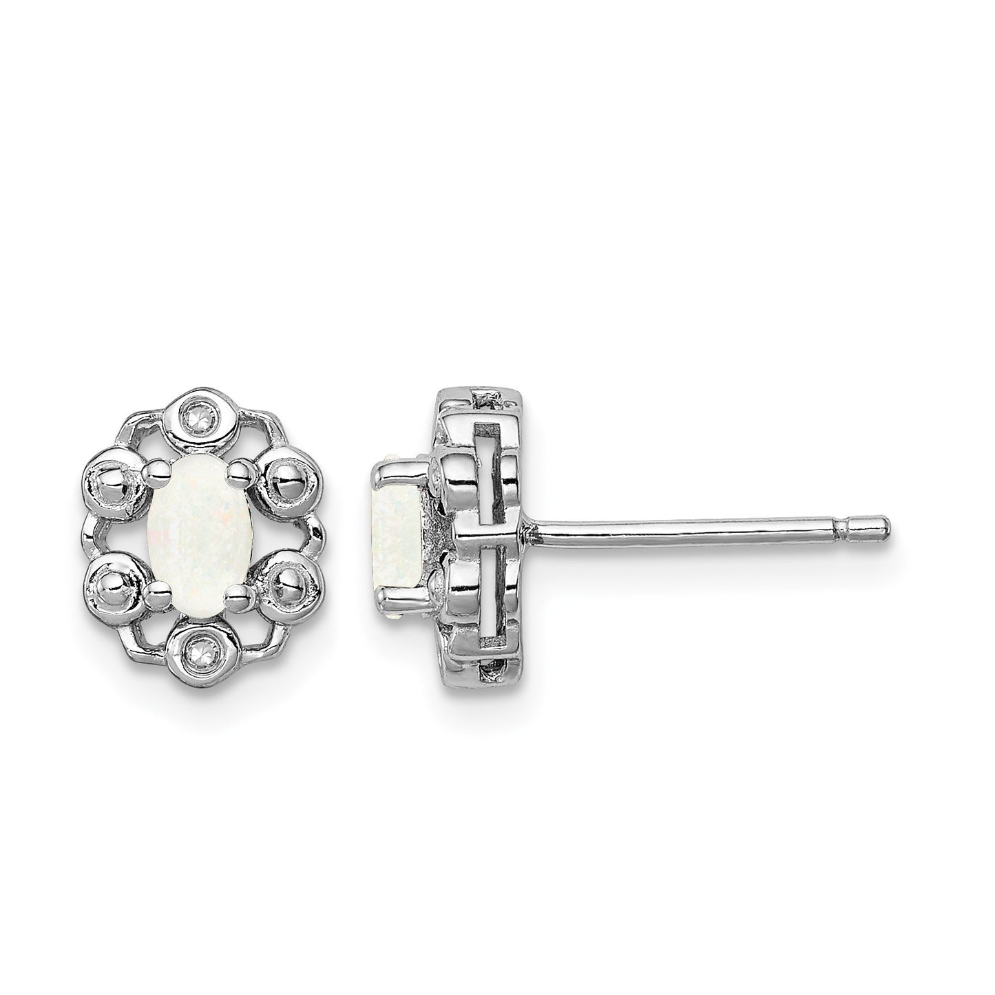 Sterling Silver Rhodium-plated Created Opal & Diam. Earrings