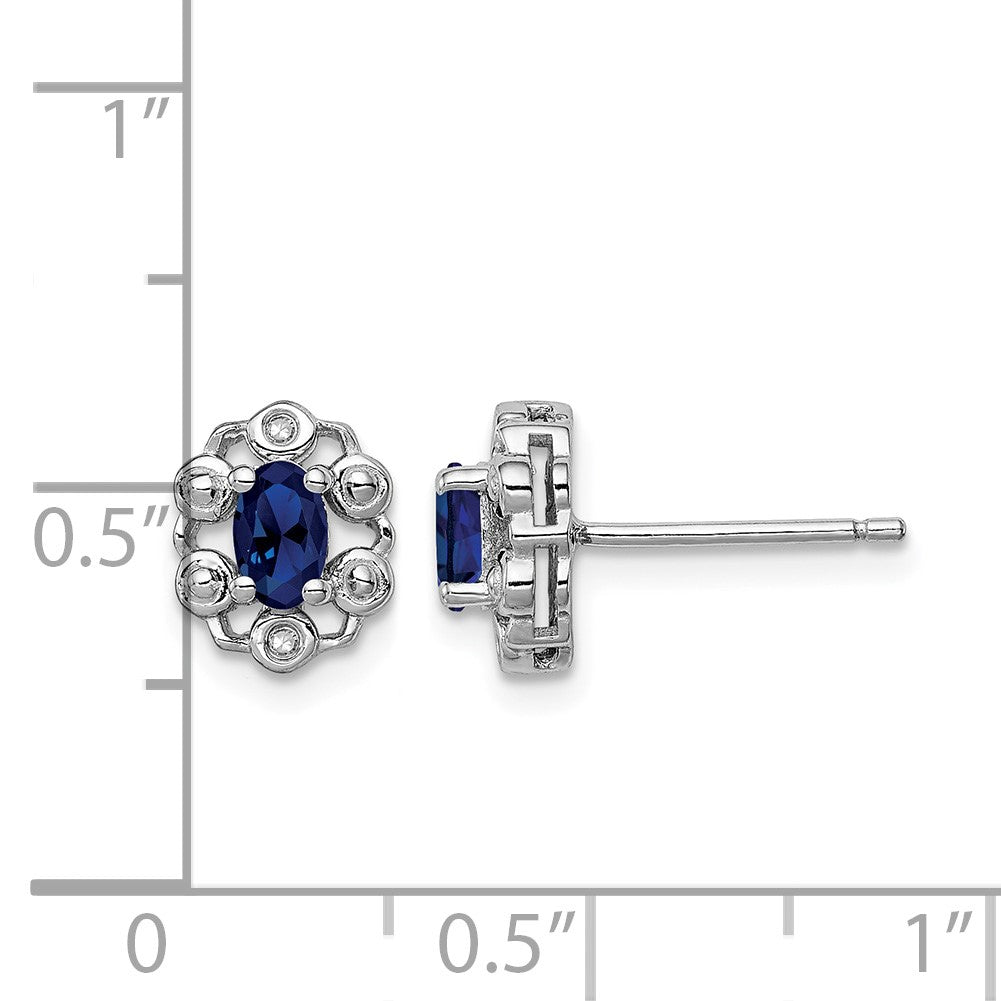 Sterling Silver Rhodium-plated Created Sapphire & Diam. Earrings