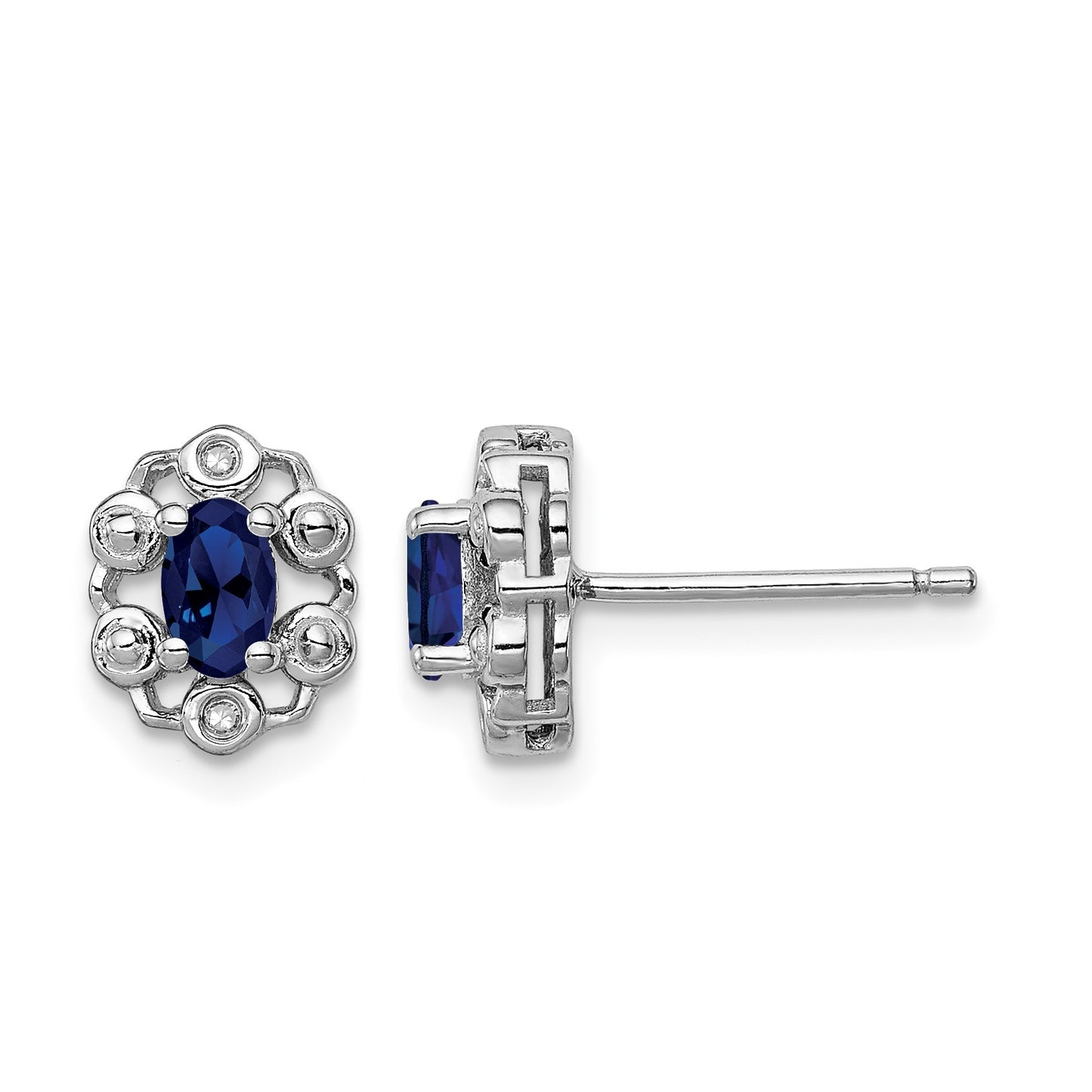 Sterling Silver Rhodium-plated Created Sapphire & Diam. Earrings