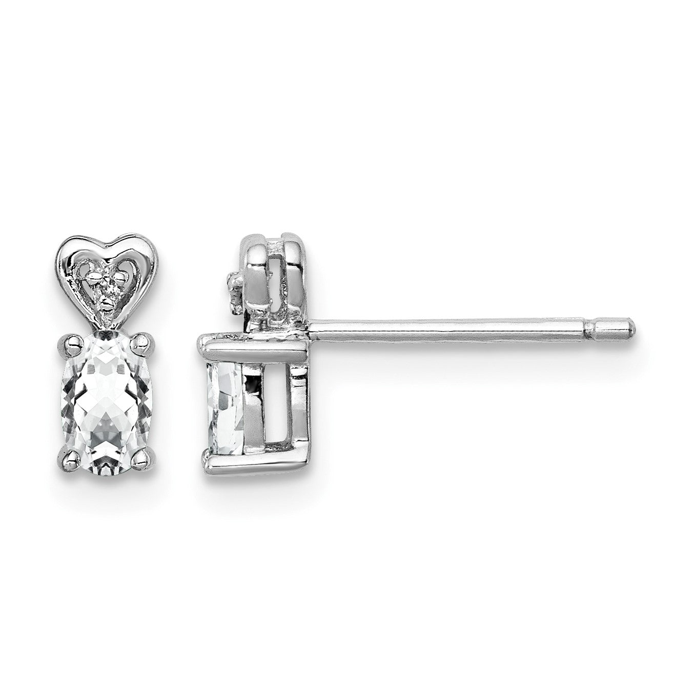 Sterling Silver Rhodium-plated White Topaz & Diam. Earrings