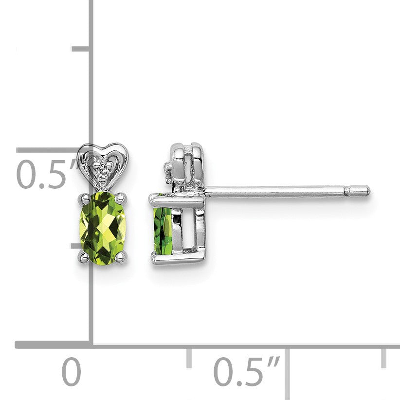 Sterling Silver Rhodium-plated Peridot & Diam. Earrings