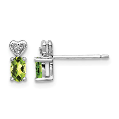 Sterling Silver Rhodium-plated Peridot & Diam. Earrings