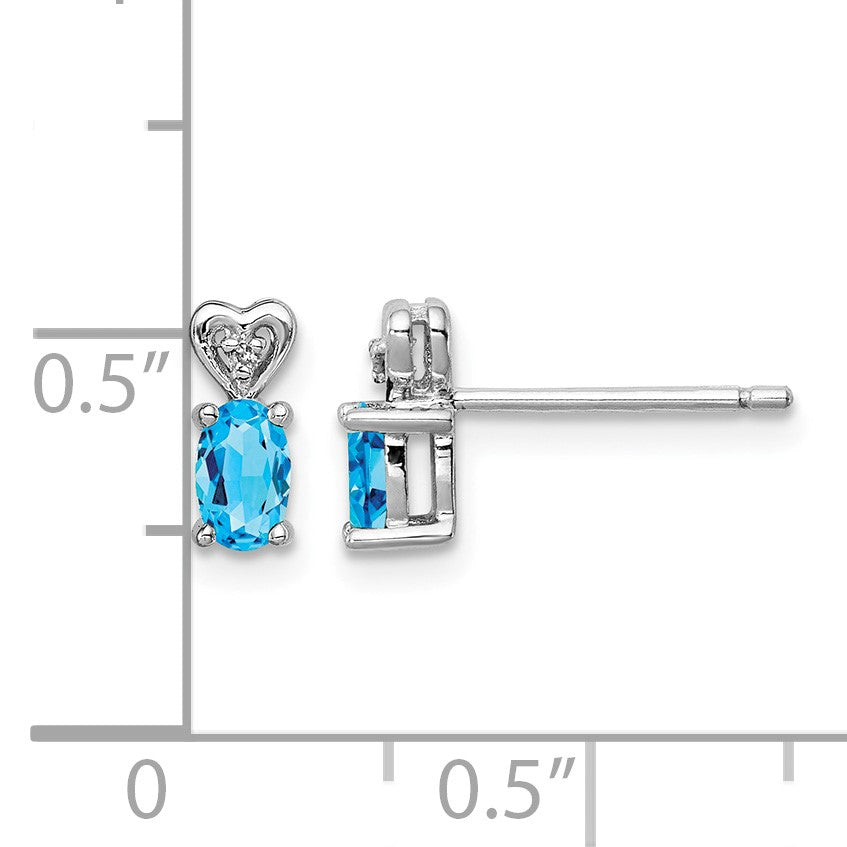Sterling Silver Rhodium-plated Light Swiss Blue Topaz & Diam. Earrings
