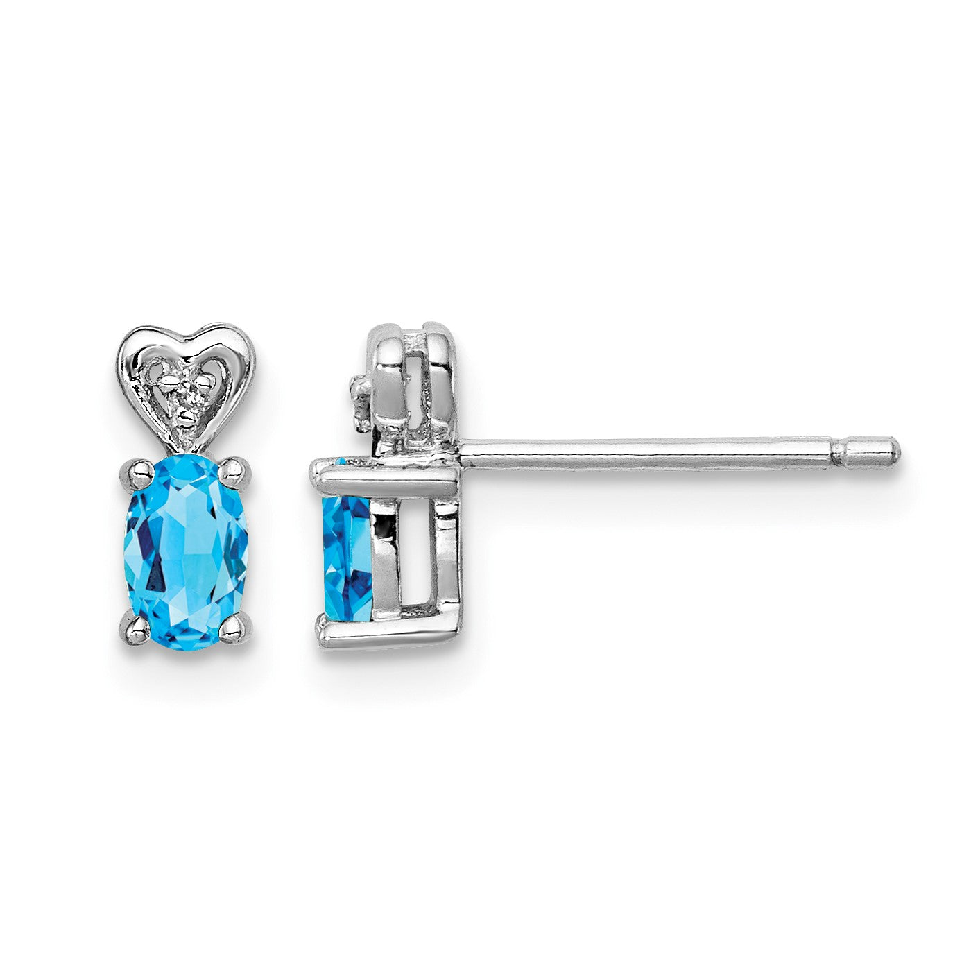Sterling Silver Rhodium-plated Light Swiss Blue Topaz & Diam. Earrings