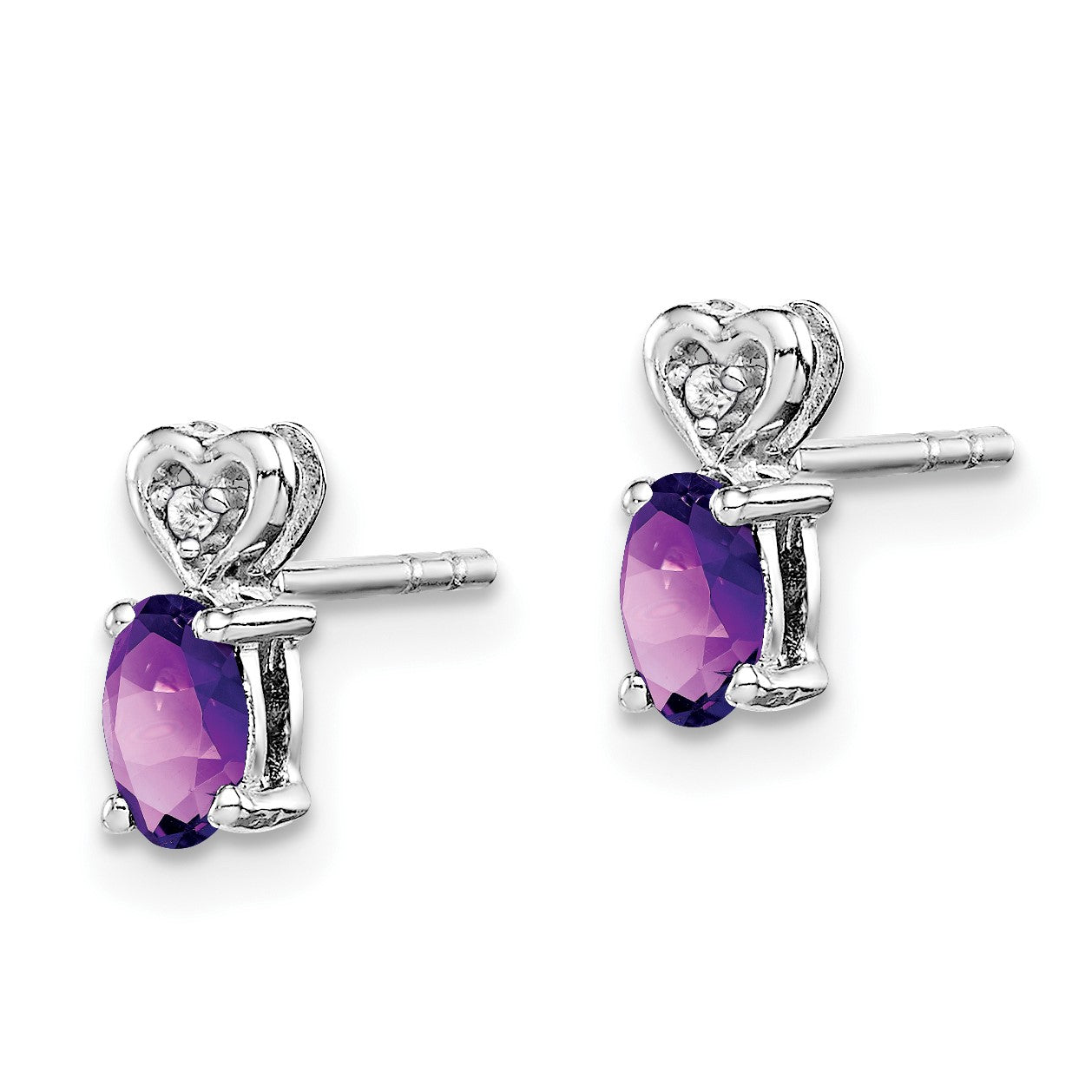 Sterling Silver Rhodium-plated Amethyst & Diam. Earrings