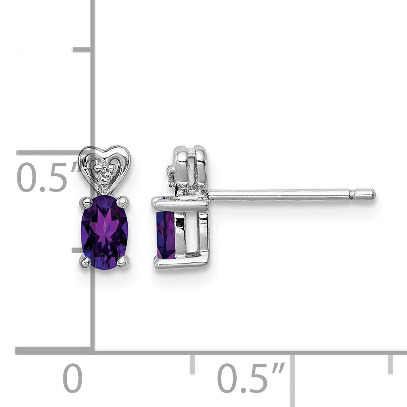 Sterling Silver Rhodium-plated Amethyst & Diam. Earrings