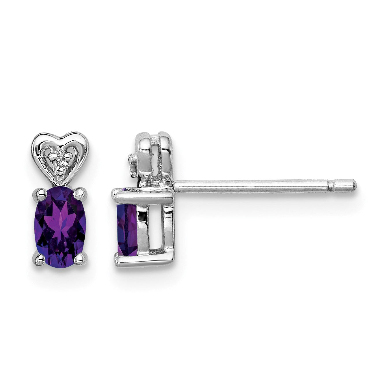 Sterling Silver Rhodium-plated Amethyst & Diam. Earrings
