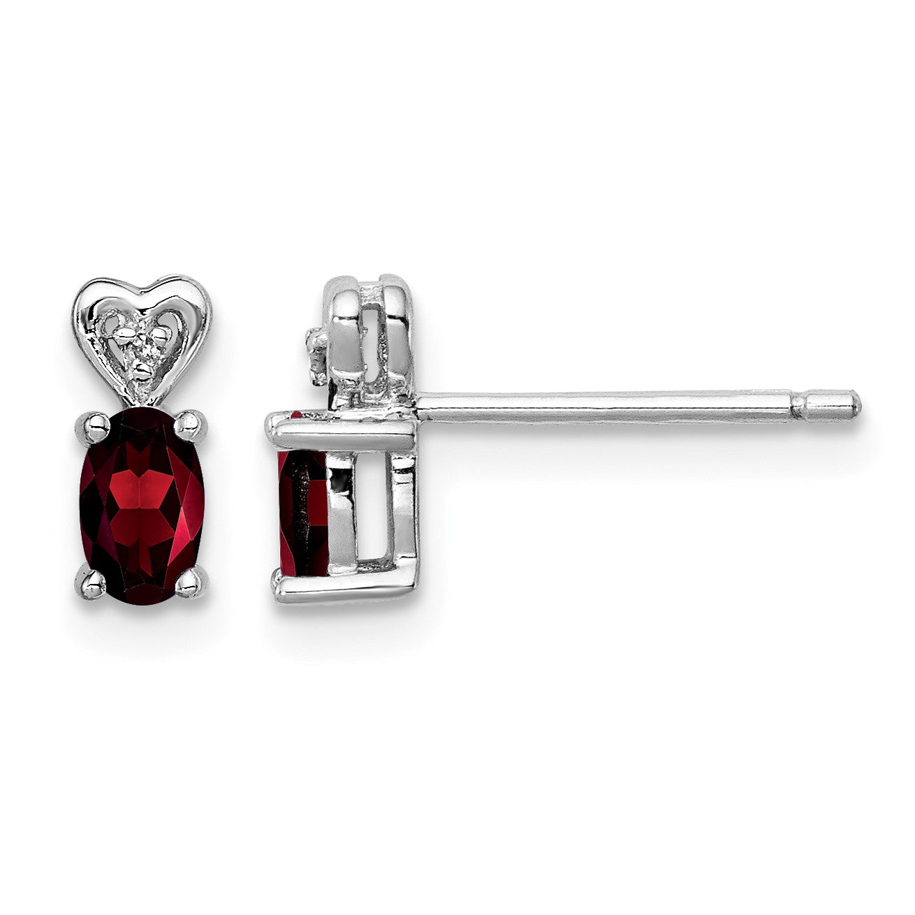 Sterling Silver Rhodium-plated Garnet & Diam. Earrings
