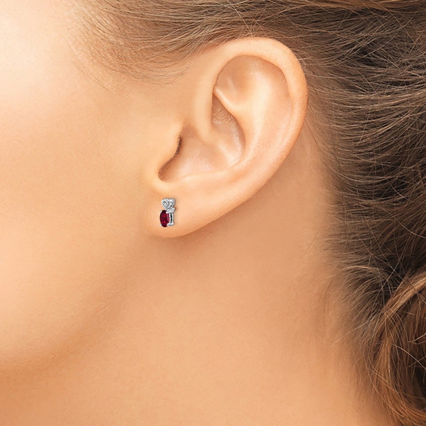 Sterling Silver Rhodium-plated Created Ruby & Diam. Earrings