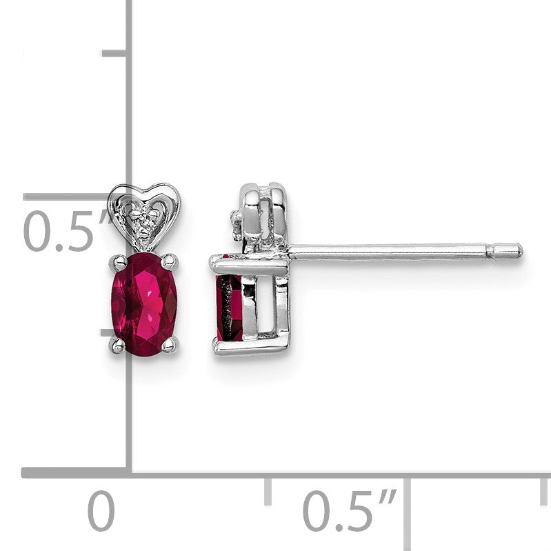 Sterling Silver Rhodium-plated Created Ruby & Diam. Earrings
