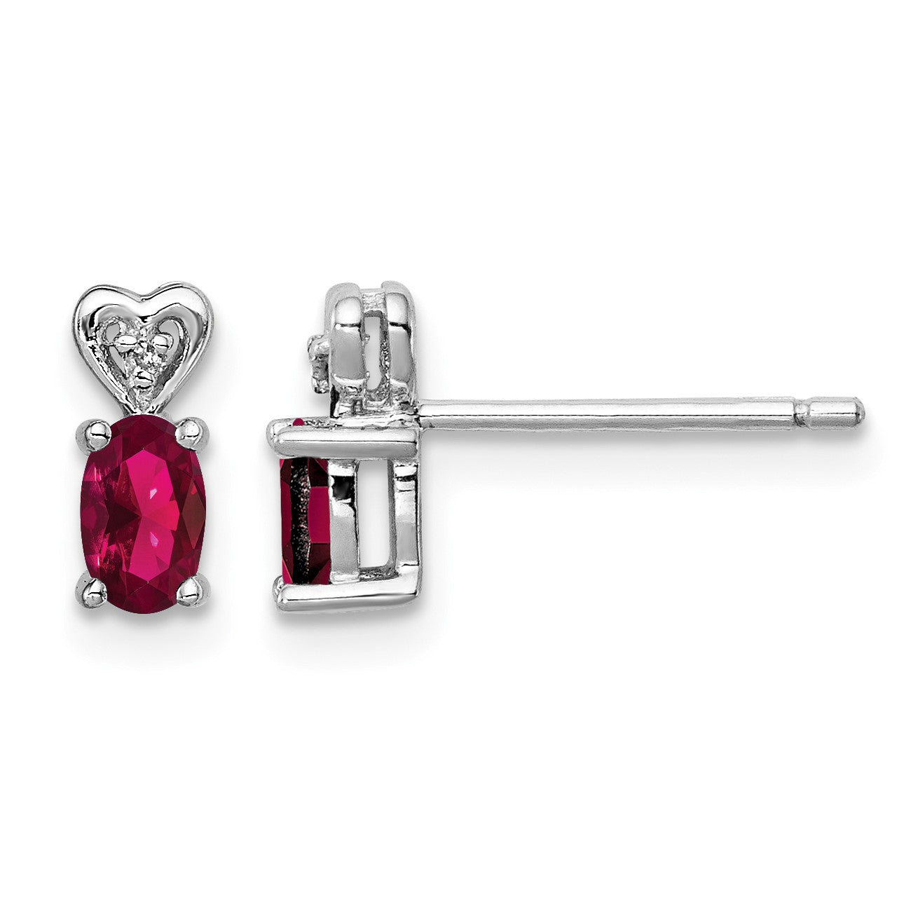 Sterling Silver Rhodium-plated Created Ruby & Diam. Earrings