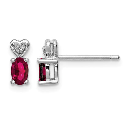 Sterling Silver Rhodium-plated Created Ruby & Diam. Earrings
