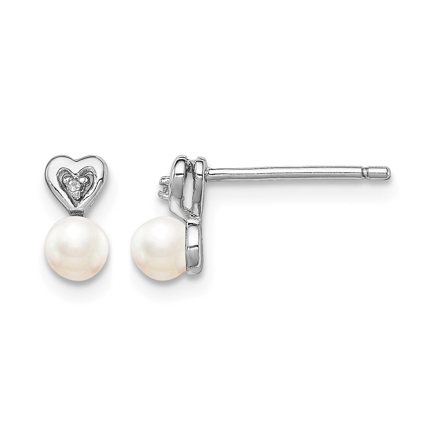 Sterling Silver Rhodium-plated FW Cultured Pearl & Diam. Earrings