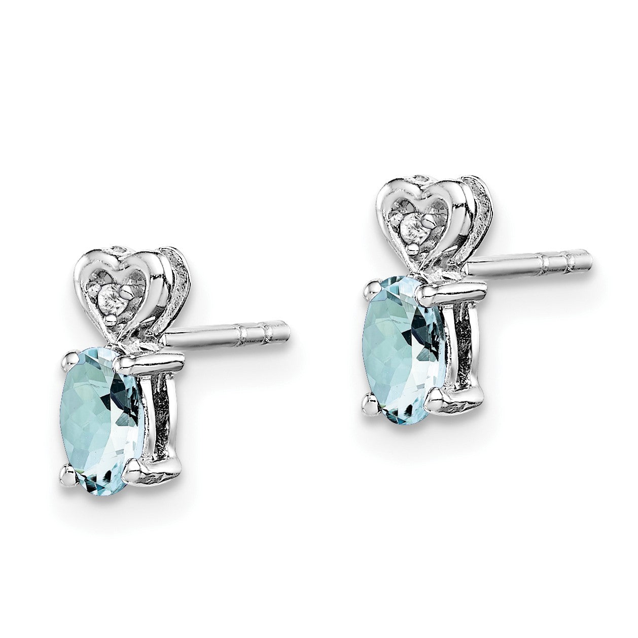 Sterling Silver Rhodium-plated Aquamarine & Diam. Earrings