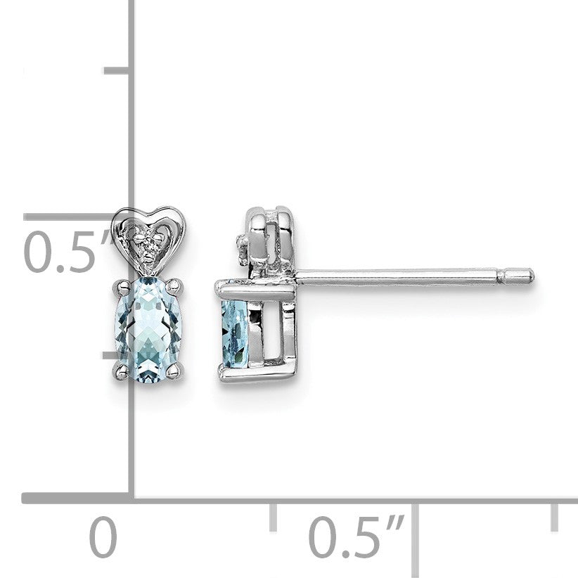 Sterling Silver Rhodium-plated Aquamarine & Diam. Earrings