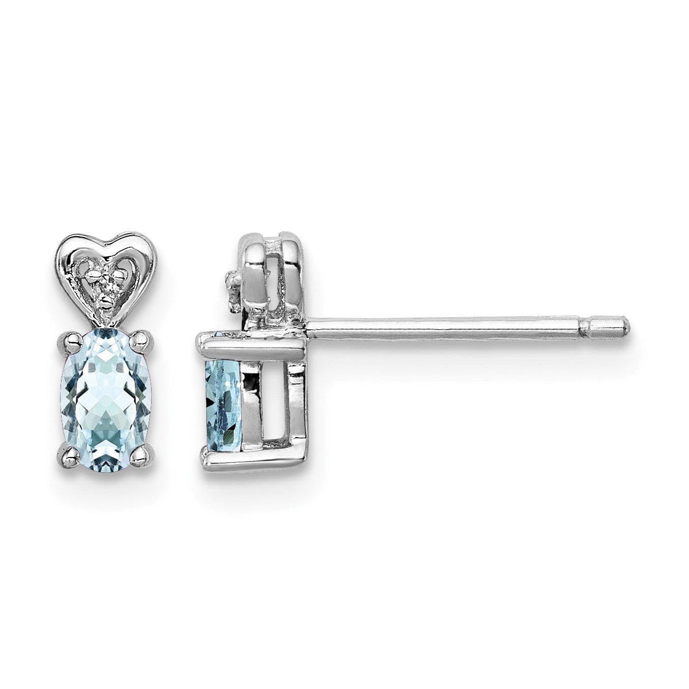 Sterling Silver Rhodium-plated Aquamarine & Diam. Earrings