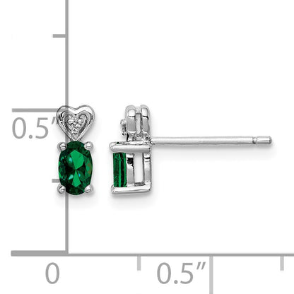 Sterling Silver Rhodium-plated Created Emerald & Diam. Earrings