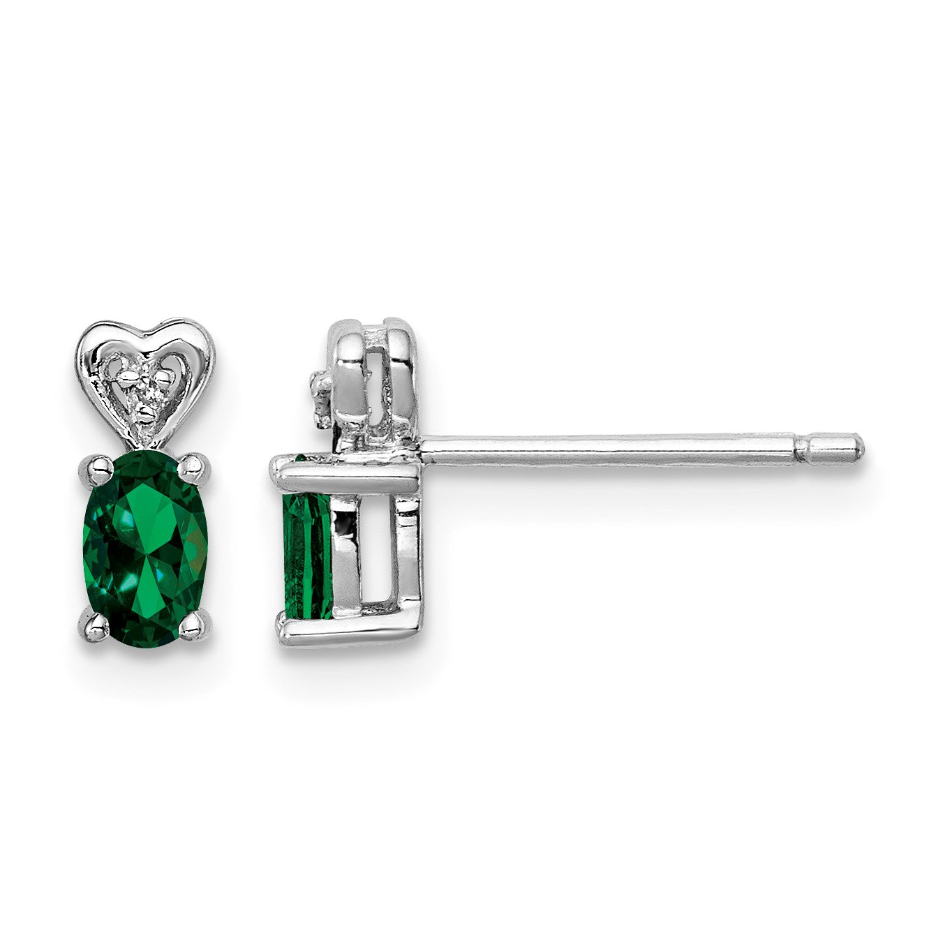 Sterling Silver Rhodium-plated Created Emerald & Diam. Earrings