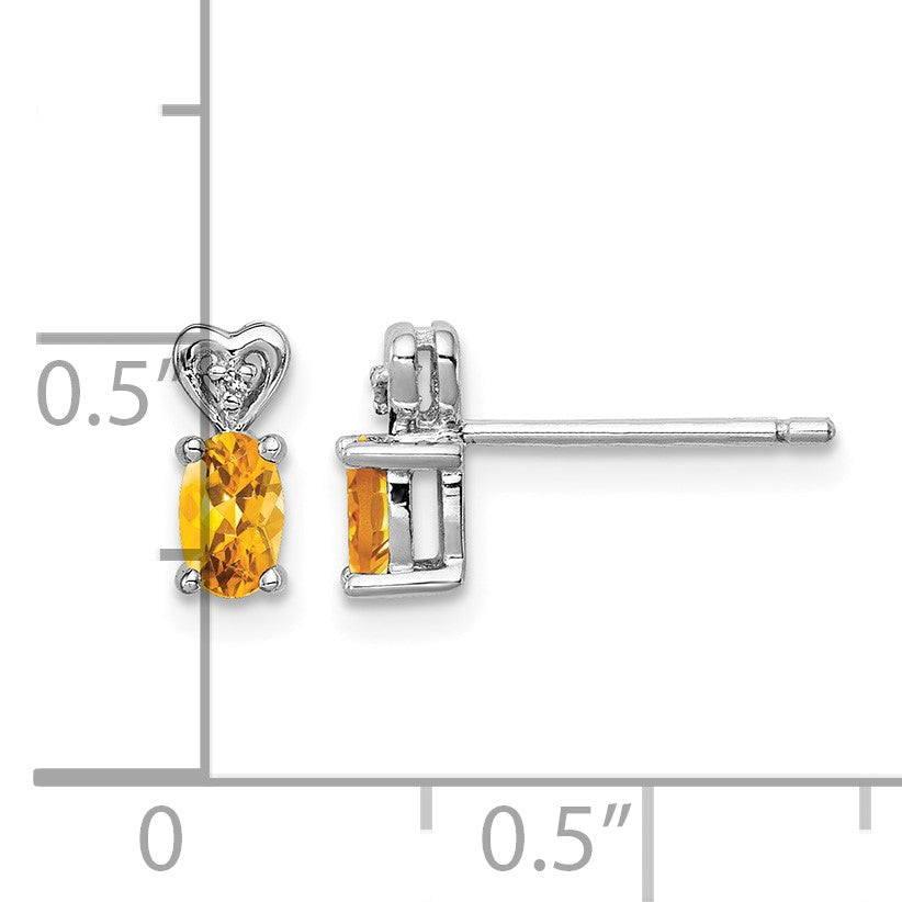 Sterling Silver Rhodium-plated Citrine & Diam. Earrings