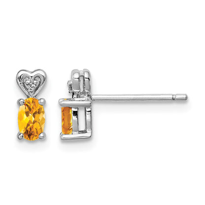 Sterling Silver Rhodium-plated Citrine & Diam. Earrings