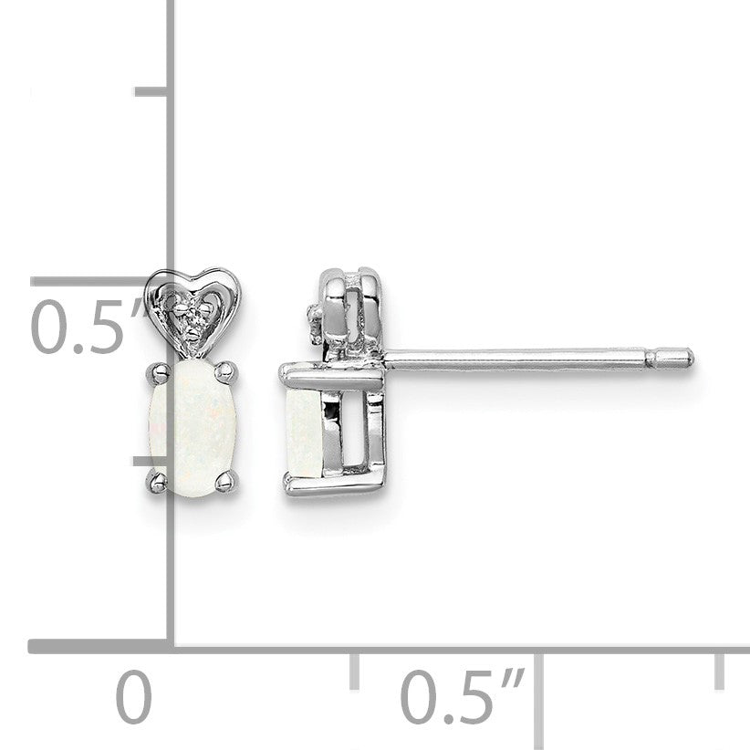 Sterling Silver Rhodium-plated Created Opal & Diam. Earrings