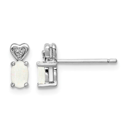 Sterling Silver Rhodium-plated Created Opal & Diam. Earrings