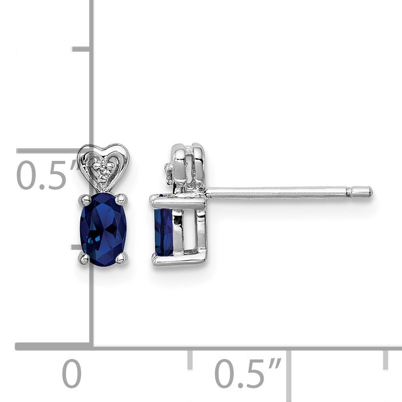 Sterling Silver Rhodium-plated Created Sapphire & Diam. Earrings