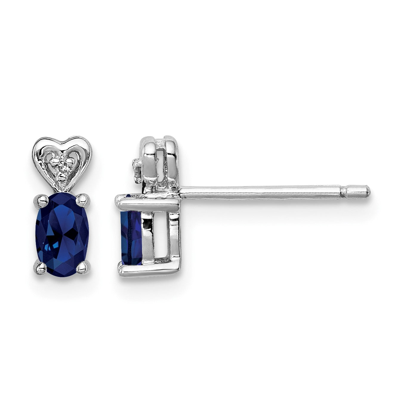 Sterling Silver Rhodium-plated Created Sapphire & Diam. Earrings