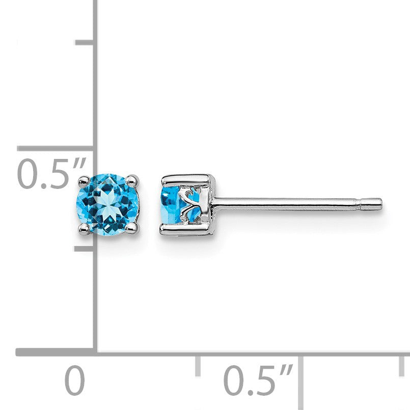 Sterling Silver Rhodium-plated 4mm Round Swiss Blue Topaz Post Earrings