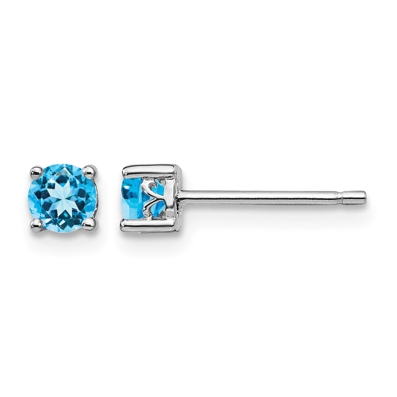 Sterling Silver Rhodium-plated 4mm Round Swiss Blue Topaz Post Earrings