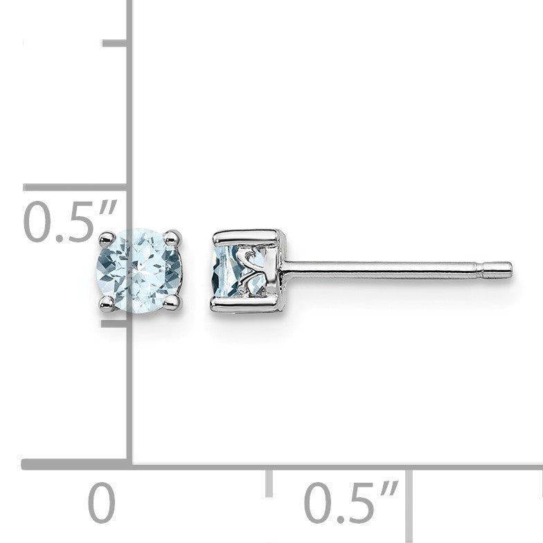 Sterling Silver Rhodium-plated 4mm Round Aquamarine Post Earrings