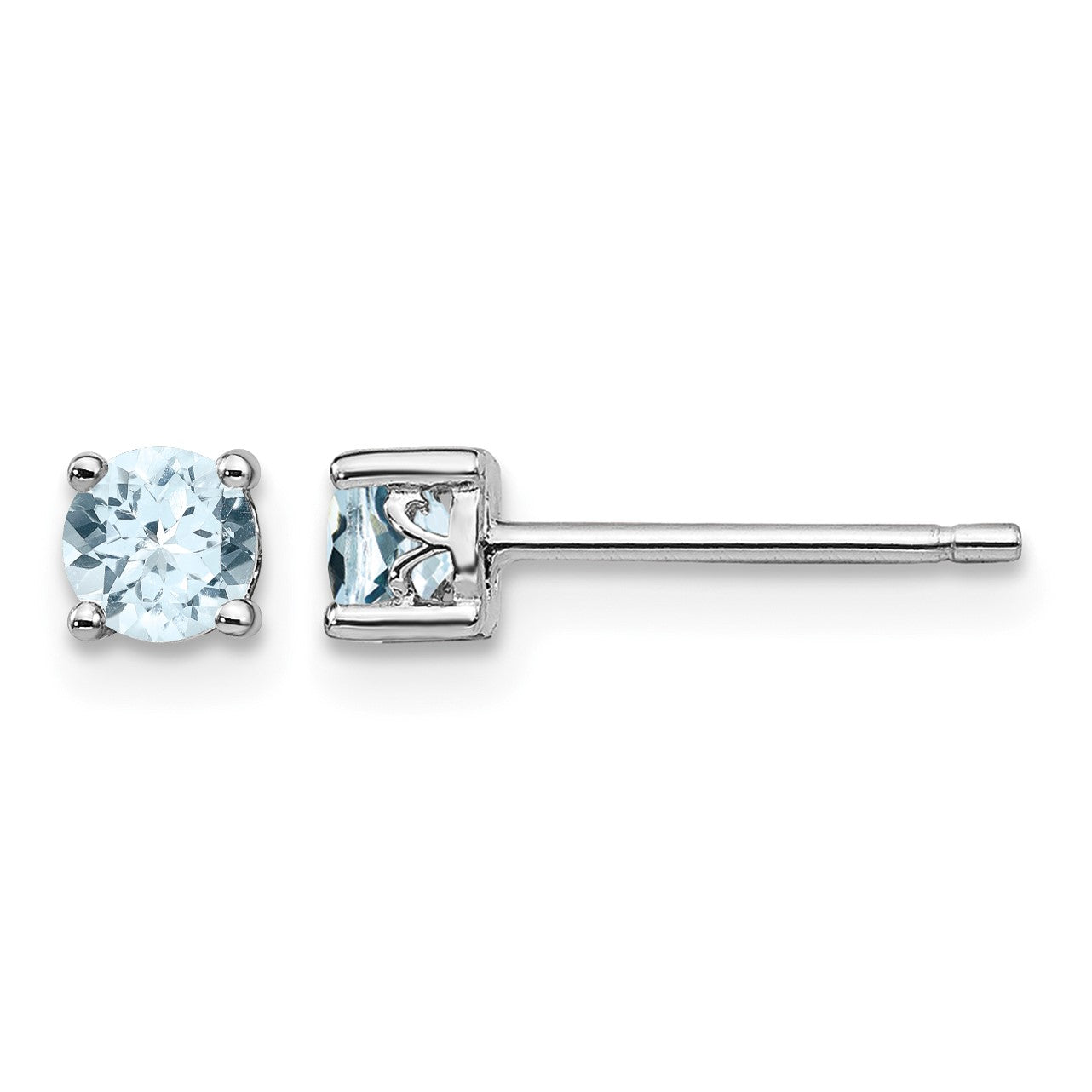 Sterling Silver Rhodium-plated 4mm Round Aquamarine Post Earrings
