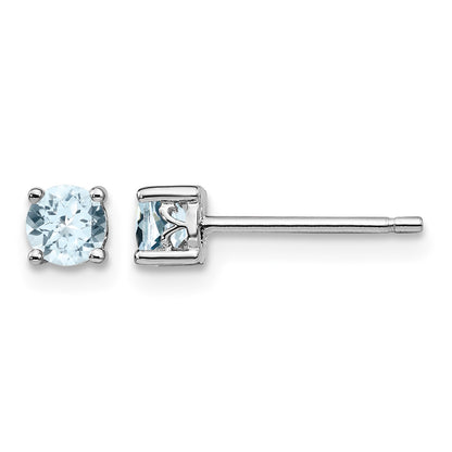Sterling Silver Rhodium-plated 4mm Round Aquamarine Post Earrings