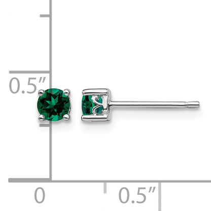 Sterling Silver Rhodium-plated 4mm Round Created Emerald Post Earrings