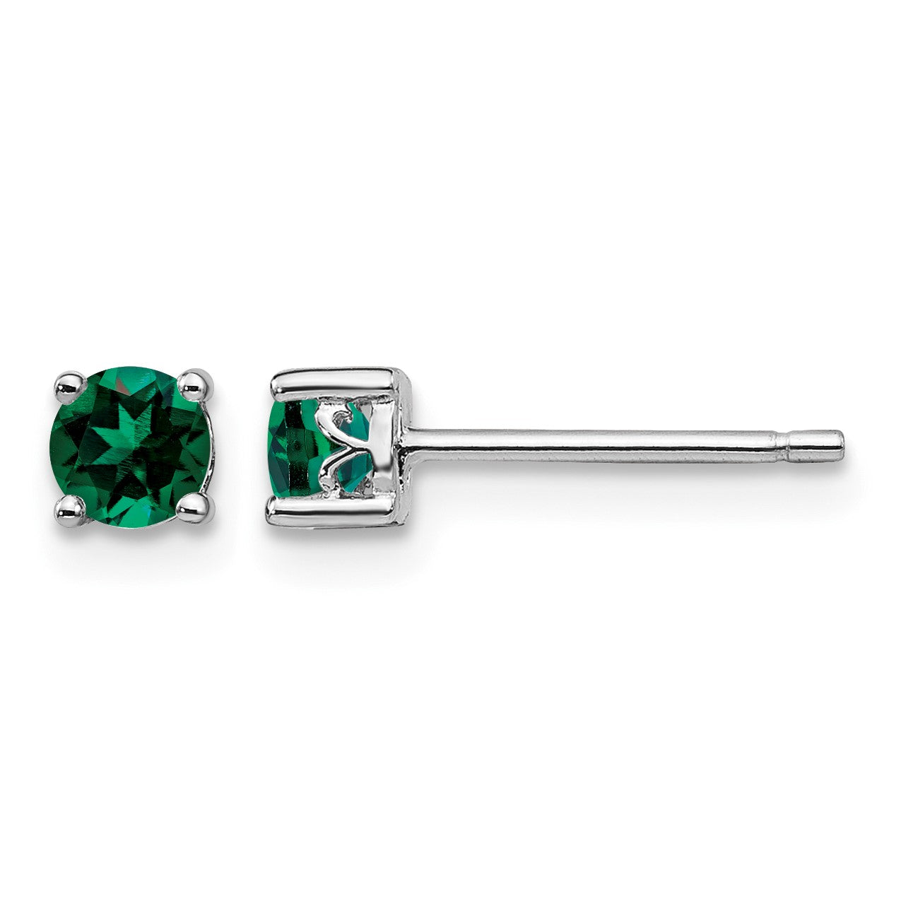 Sterling Silver Rhodium-plated 4mm Round Created Emerald Post Earrings