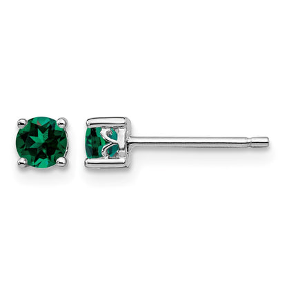 Sterling Silver Rhodium-plated 4mm Round Created Emerald Post Earrings