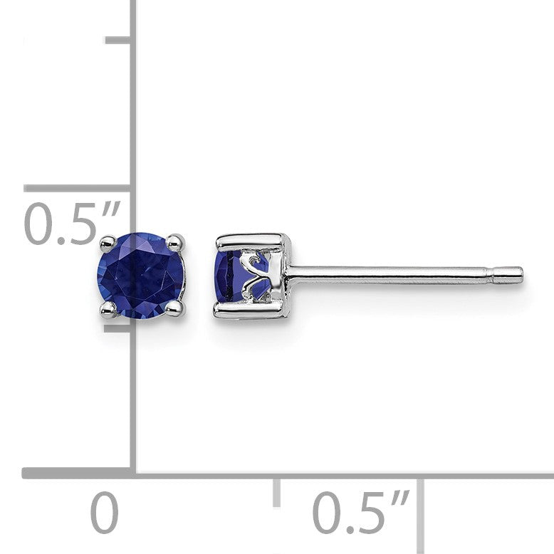 Sterling Silver Rhodium-plated 4mm Round Created Sapphire Post Earrings