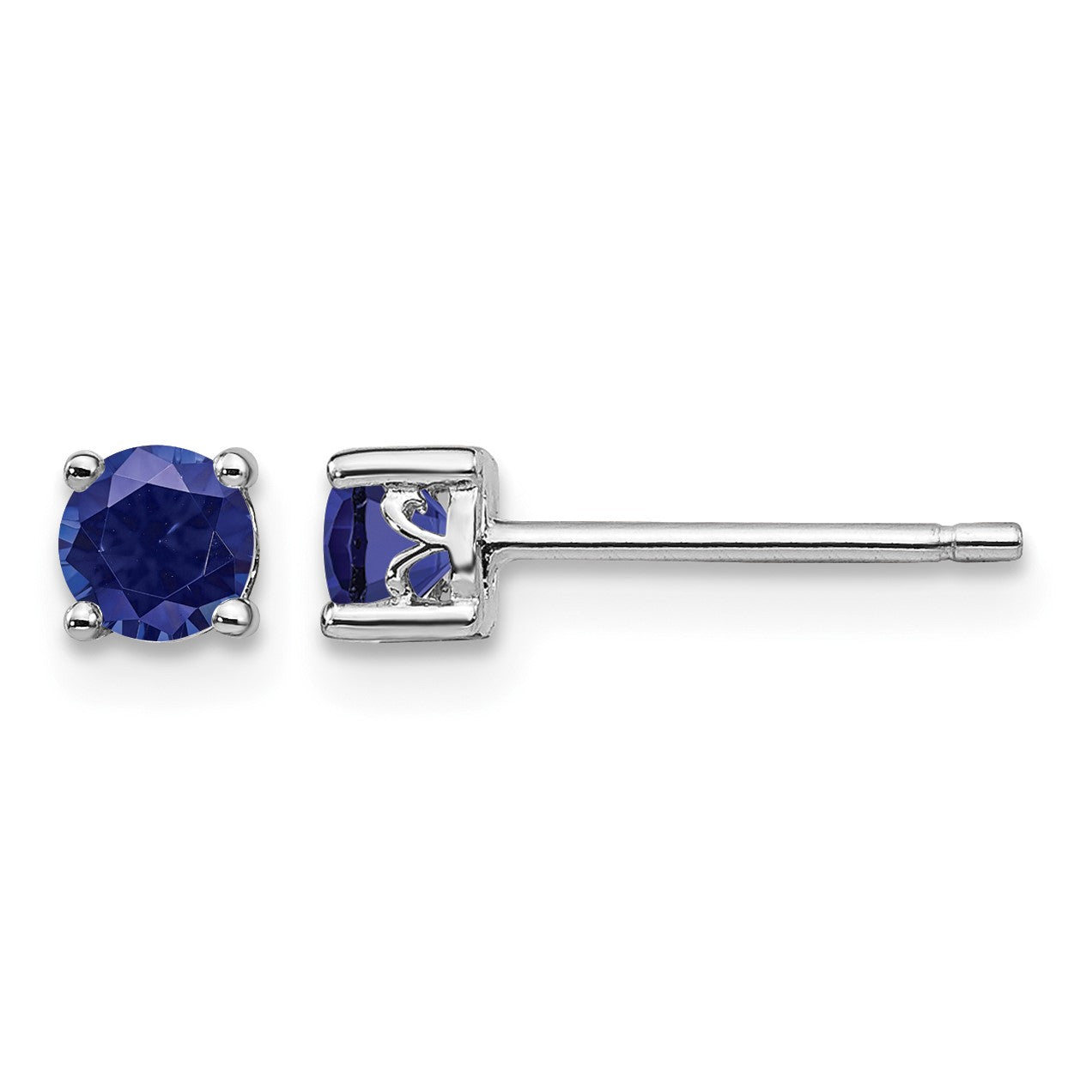 Sterling Silver Rhodium-plated 4mm Round Created Sapphire Post Earrings
