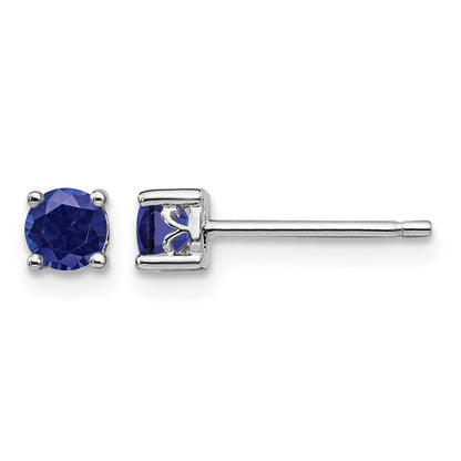 Sterling Silver Rhodium-plated 4mm Round Created Sapphire Post Earrings