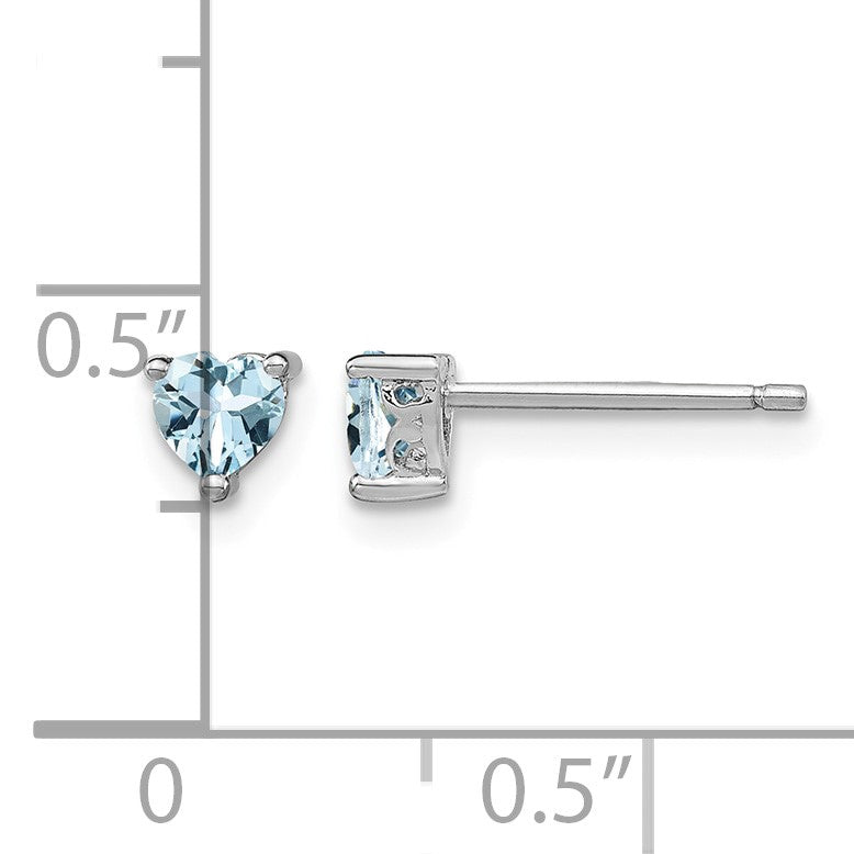 Sterling Silver Rhodium-plated 4mm Heart Aquamarine Post Earrings