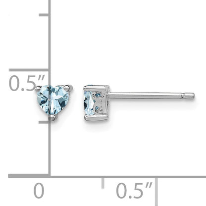 Sterling Silver Rhodium-plated 4mm Heart Aquamarine Post Earrings