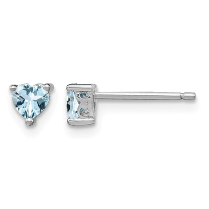 Sterling Silver Rhodium-plated 4mm Heart Aquamarine Post Earrings