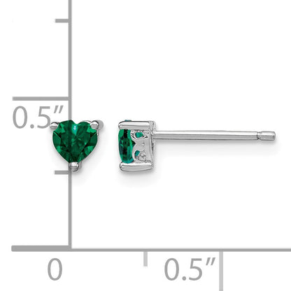 Sterling Silver Rhod-plated 4mm Heart Created Emerald Post Earrings