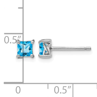 Sterling Silver Rhod-pltd 4mm Princess Swiss Blue Topaz Post Earrings