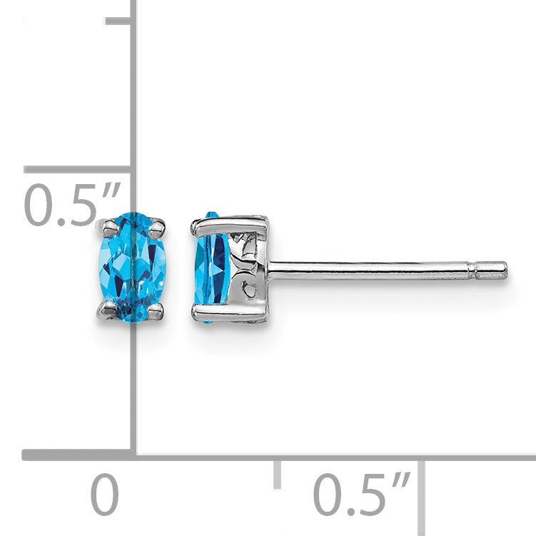 Sterling Silver Rhodium-plated 5x3mm Oval Swiss Blue Topaz Post Earrings